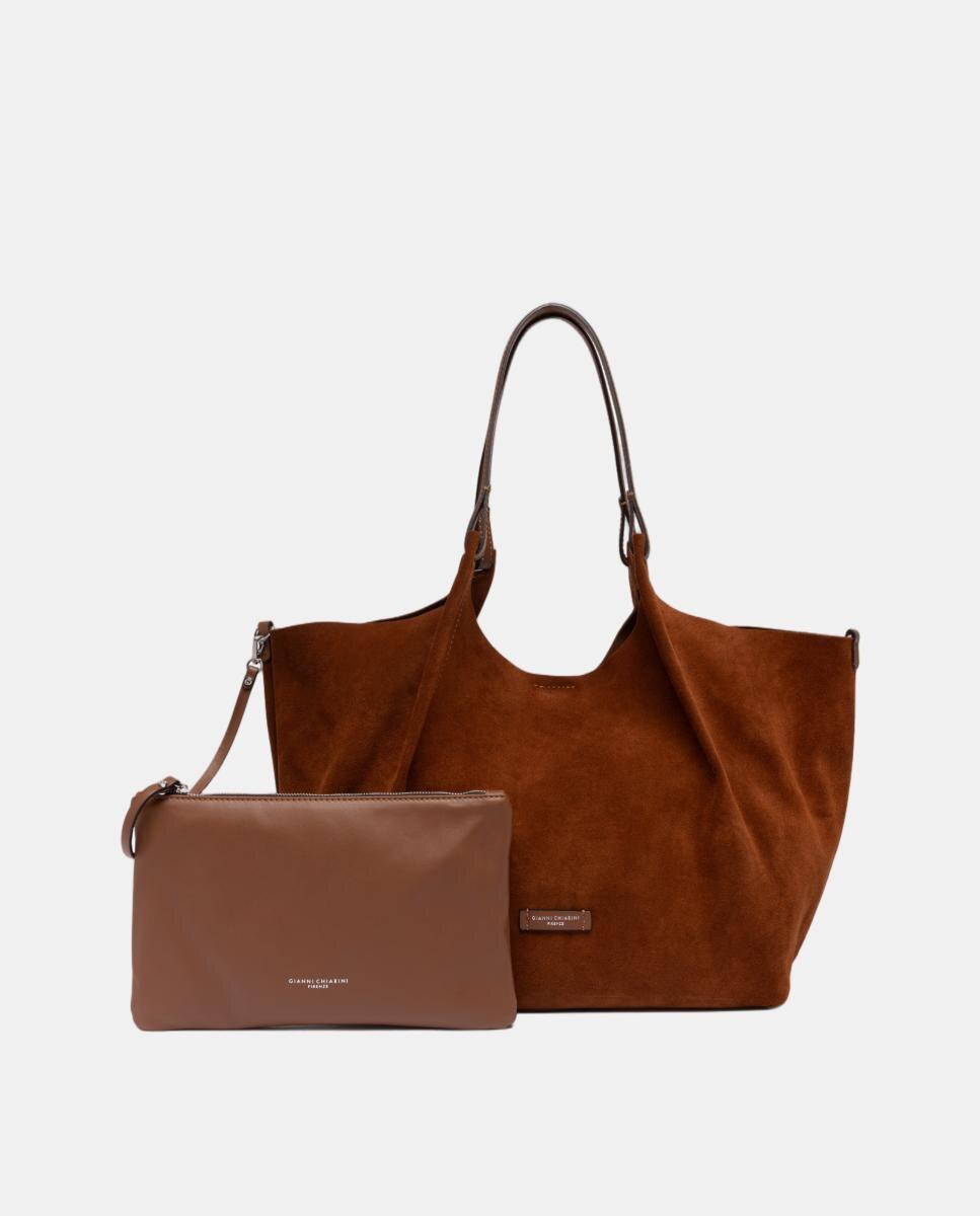 Bolso de hombro grande en ante , incluye pochette en piel modelo DUA - Gianni Chiarini - Marrón Marrón-6