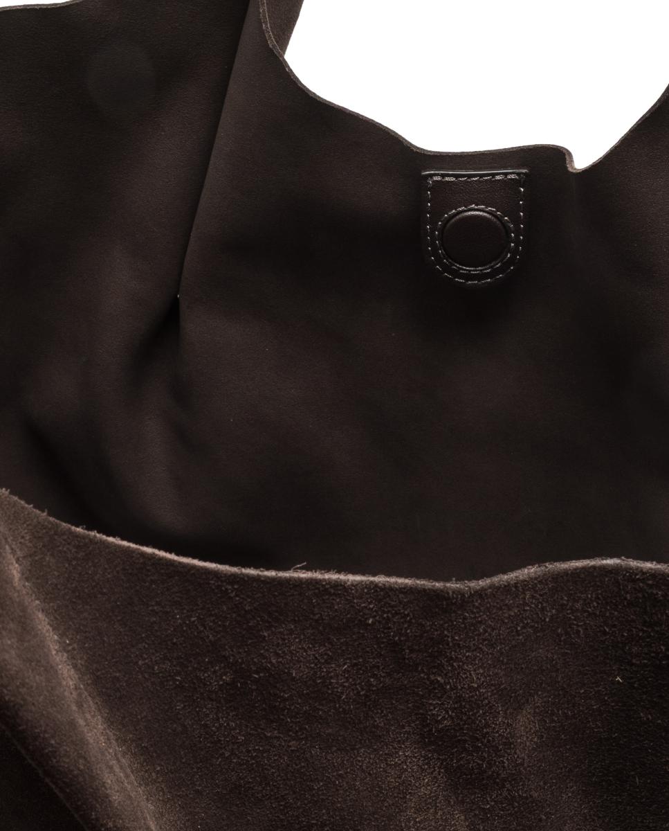 Mala de Ombro Grande em Camurça, Inclui Pochette em Pele Modelo Dua Castanho-escuro-5