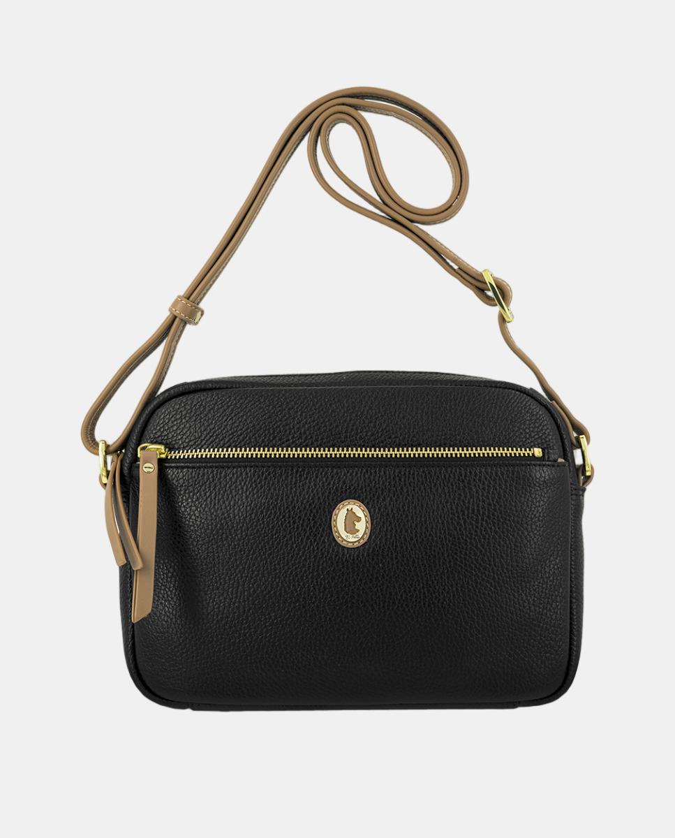 Bolso bandolera de piel con tres departamentos exteriores - El Potro - Negro Negro-1