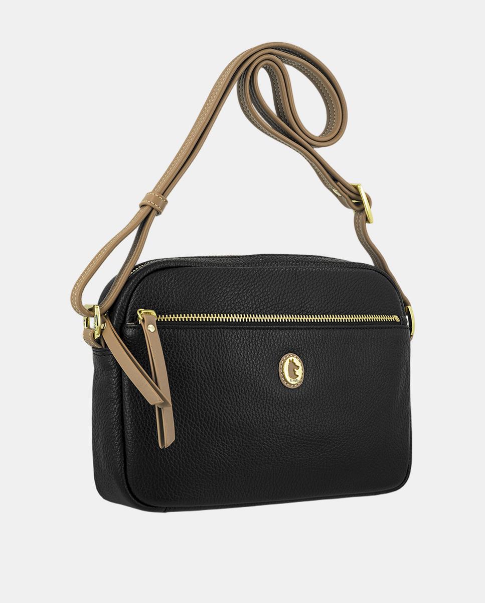 Bolso bandolera de piel con tres departamentos exteriores - El Potro - Negro Negro-2