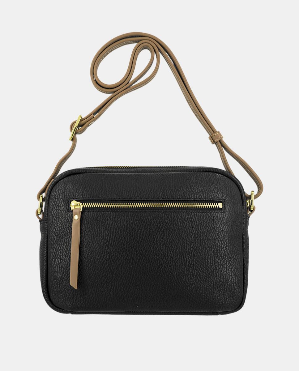 Bolso bandolera de piel con tres departamentos exteriores - El Potro - Negro Negro-3