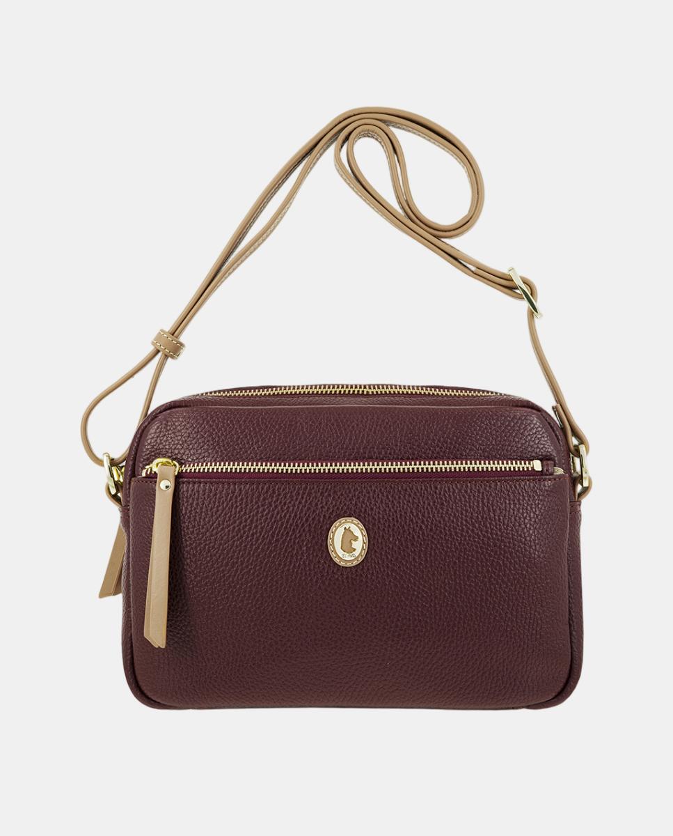 Bolso bandolera de piel con tres departamentos exteriores - El Potro - Burdeos Burdeos-1