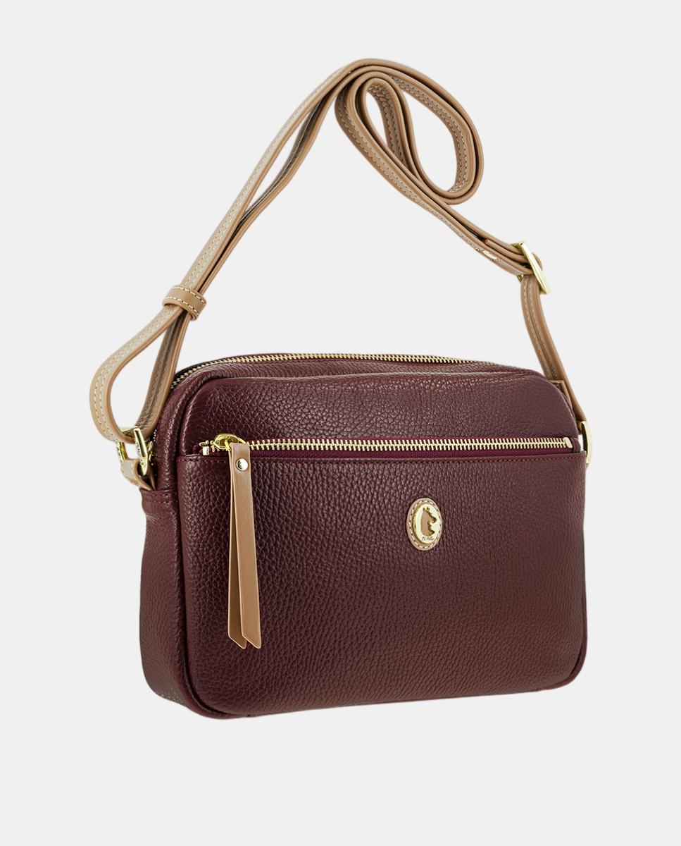 Bolso bandolera de piel con tres departamentos exteriores - El Potro - Burdeos Burdeos-2