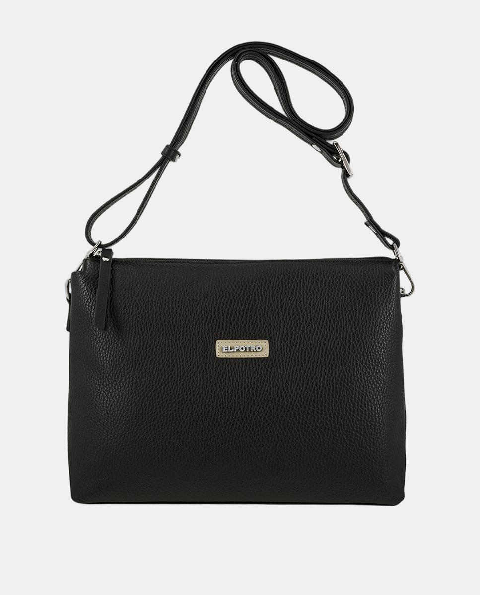 Bolso bandolera de piel con asa regulable - El Potro - Negro Negro-1