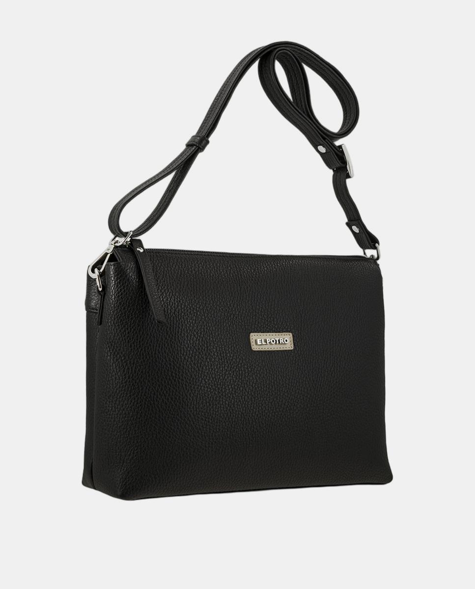 Bolso bandolera de piel con asa regulable - El Potro - Negro Negro-2