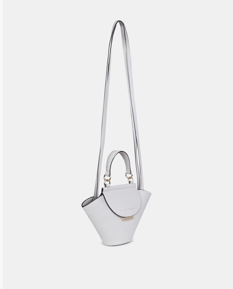 Mala Crossbody em Pele Lisa com Alça de Mão e Aba Cinzento-pérola-2