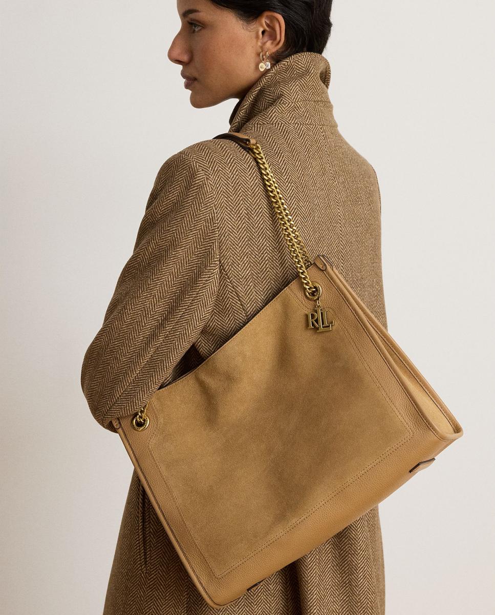 Bolso tote Bradley de piel y ante - Lauren Ralph Lauren - Marrón Marrón-7
