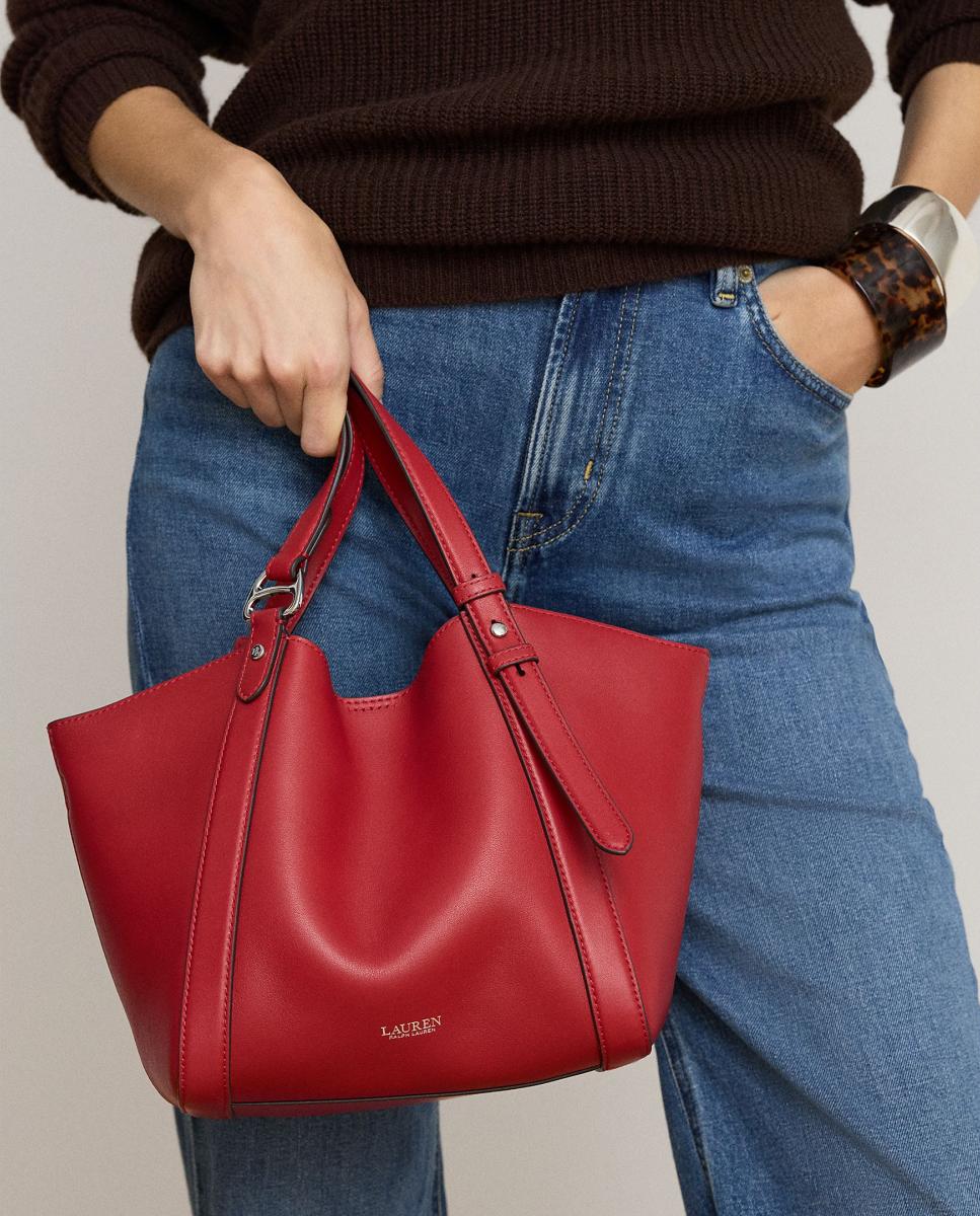 Mala Tipo Tote Tasha Pequena em Pele Vermelho-7