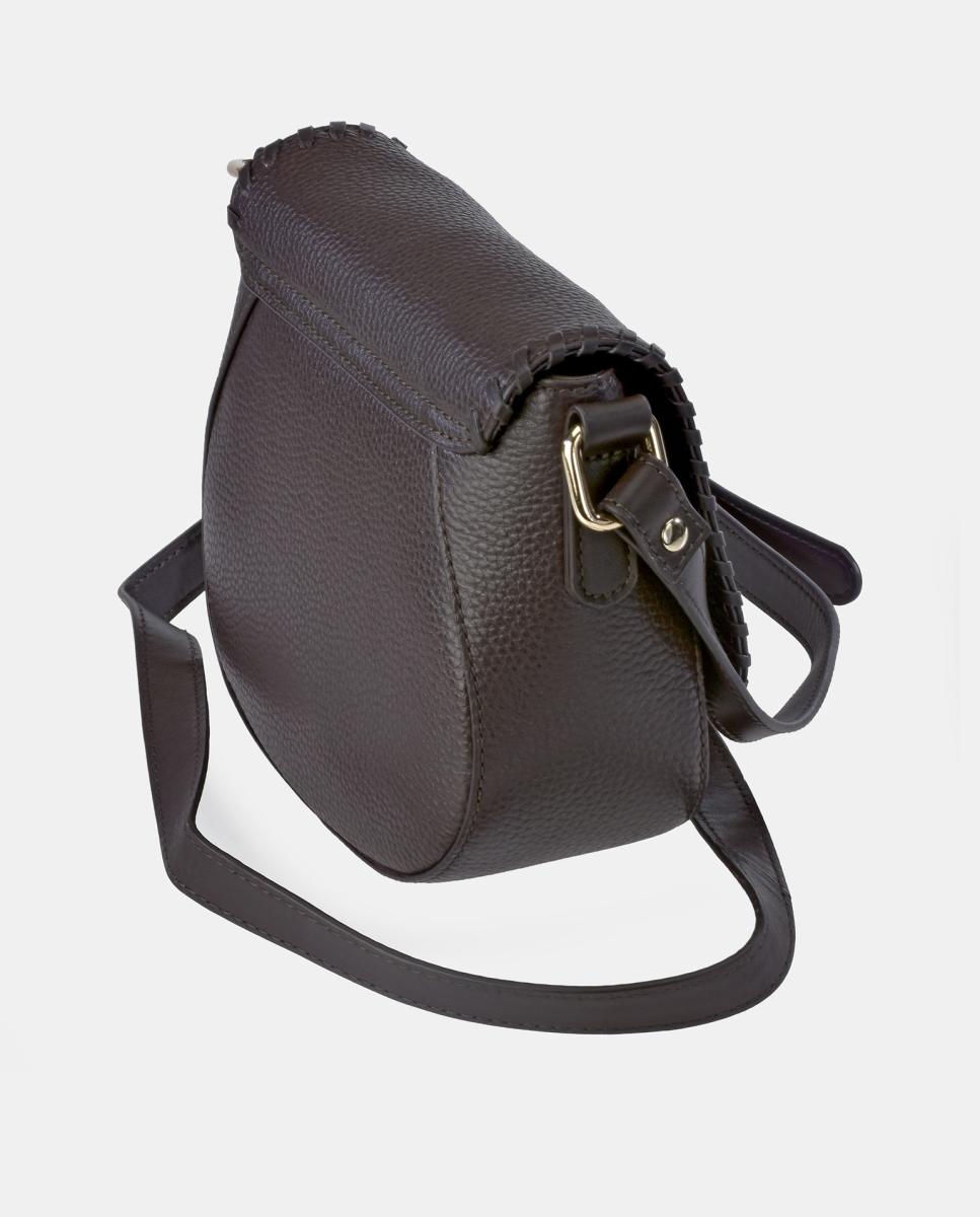 Mala Crossbody Elaborada em Pele com Lapela Castanho-3