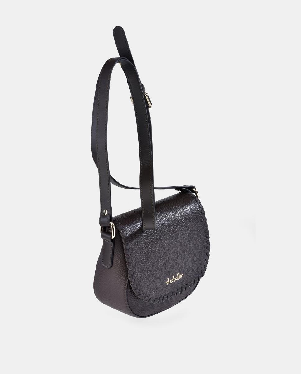 Mala Crossbody Elaborada em Pele com Lapela Castanho-5
