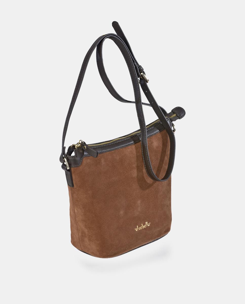 Mala Crossbody em Croute e Pele Napa Castanho-2