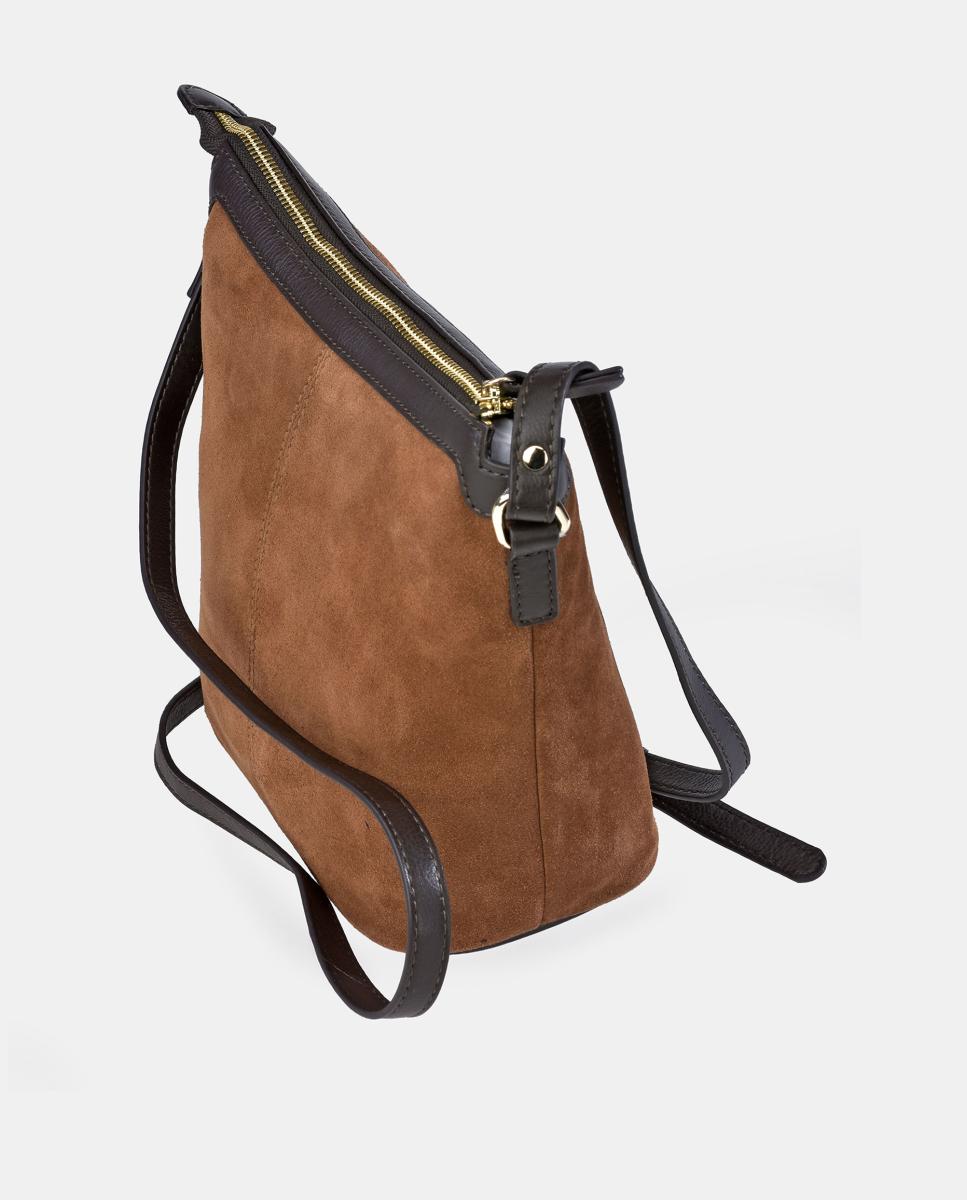 Mala Crossbody em Croute e Pele Napa Castanho-3