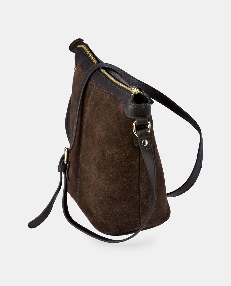 Mala Crossbody em Croute e Pele Napa Castanho-3