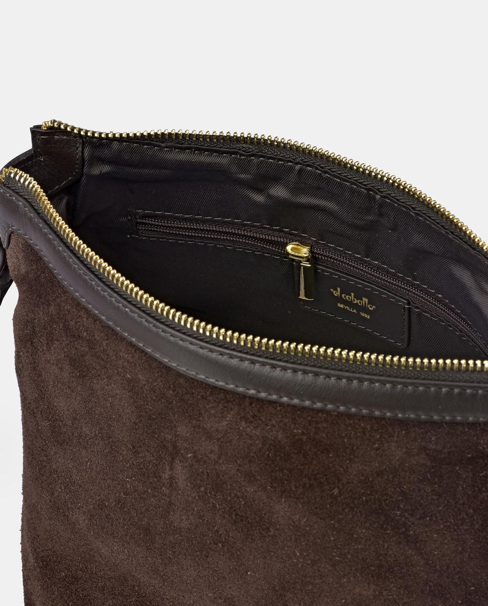 Mala Crossbody em Croute e Pele Napa Castanho-4