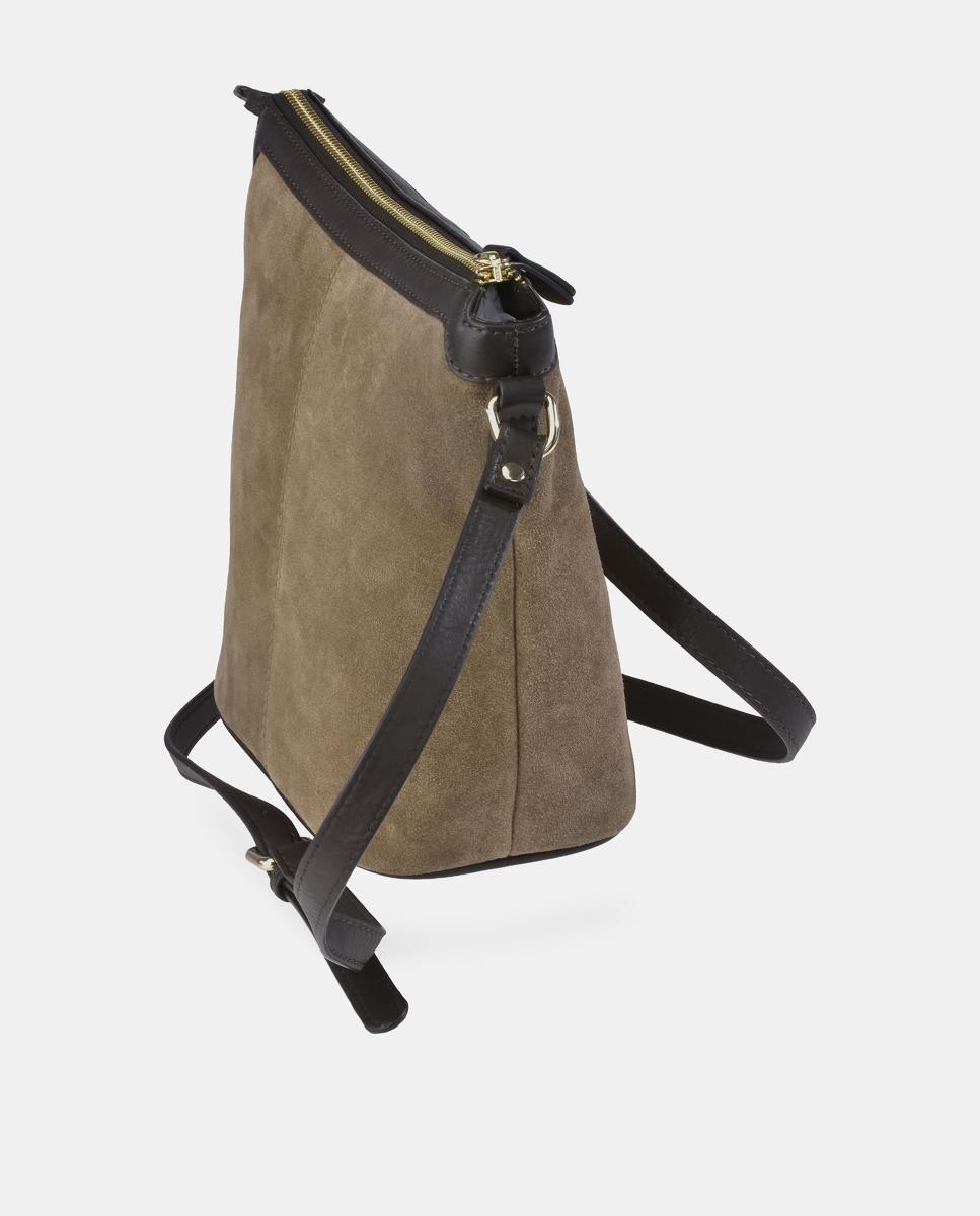 Mala Crossbody em Croute e Pele Napa Castanho-3