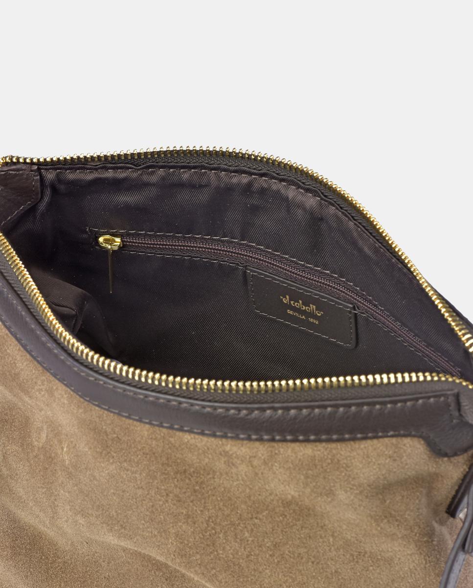 Mala Crossbody em Croute e Pele Napa Castanho-4