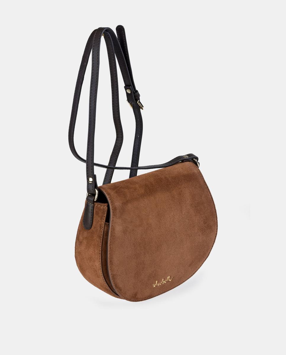 Mala Crossbody com Aba em Croute e Pele Napa Castanho-2