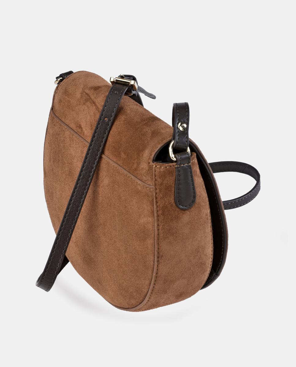 Mala Crossbody com Aba em Croute e Pele Napa Castanho-3