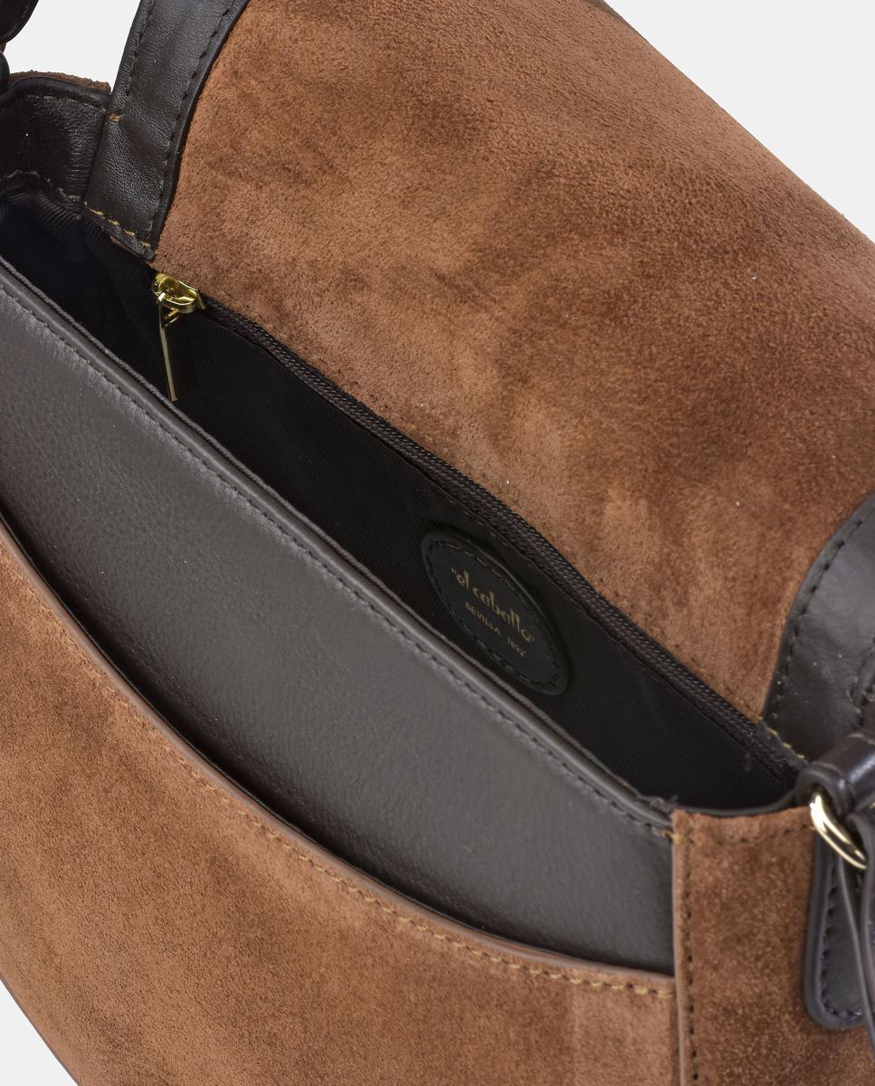 Mala Crossbody com Aba em Croute e Pele Napa Castanho-4