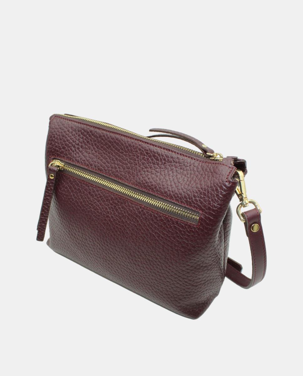 Mala Crossbody em Pele Montgo com Fecho de Correr Bordeaux-3