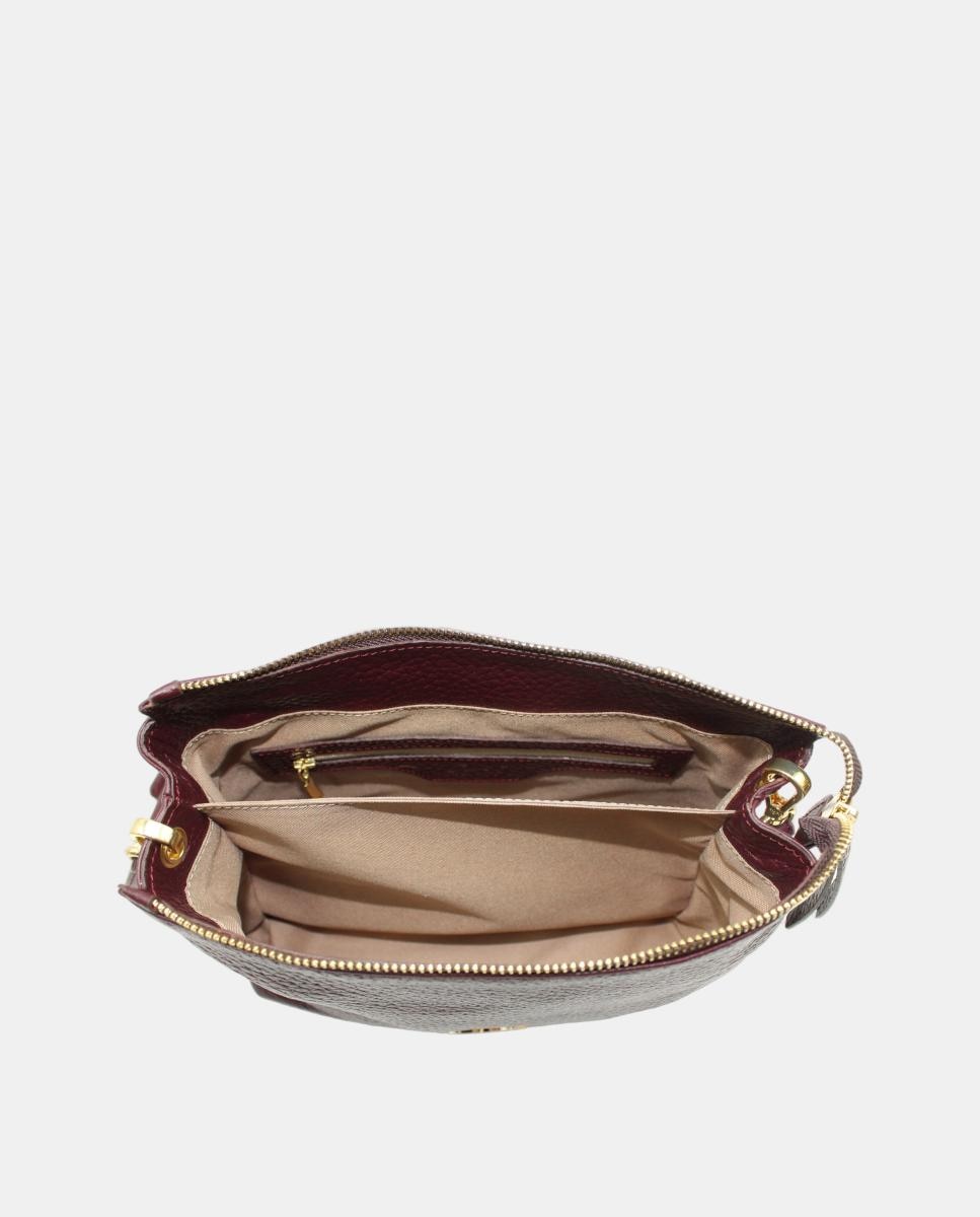 Mala Crossbody em Pele Montgo com Fecho de Correr Bordeaux-4