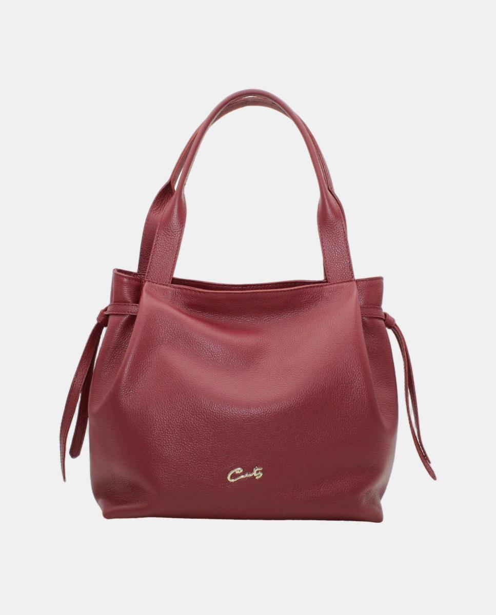 Imagen 1 de Bolso tote piel rustic grande con cremallera - Cats - Burdeos Burdeos