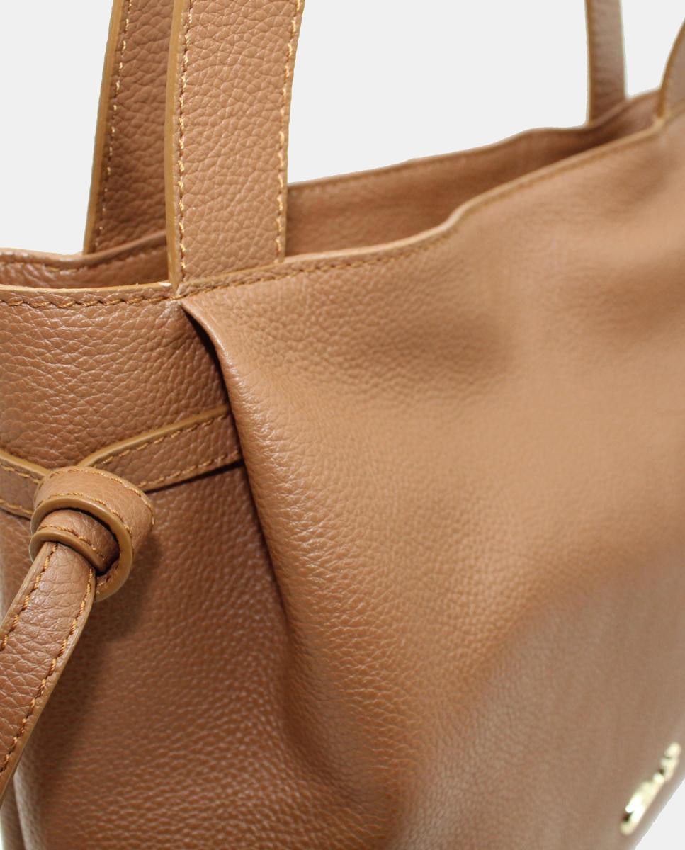 Mala Tipo Tote em Pele Rustic Grande com Fecho de Correr Camel-3