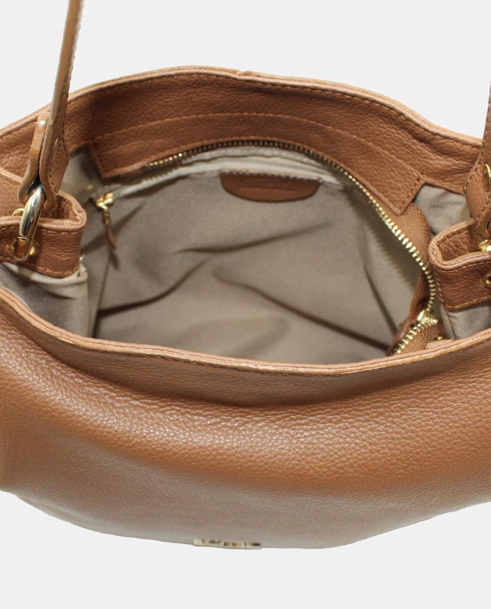 Mala Tipo Tote em Pele Rustic com Fecho de Correr e Alça de Tiracolo Camel-4