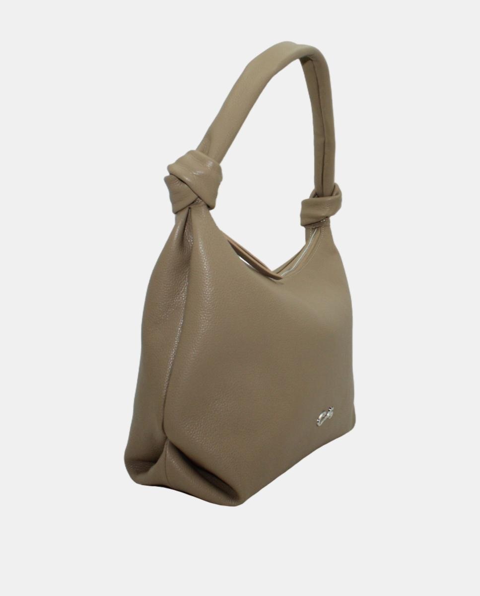 Mala Hobo Grande com Nós e Fecho de Correr Castanho-claro-2