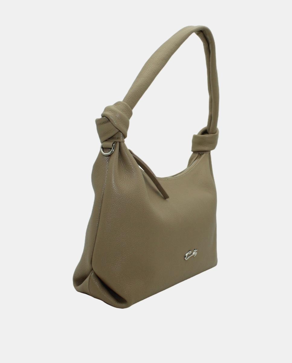 Mala Hobo com Nós, Fecho de Correr e Alça de Tiracolo Castanho-claro-2