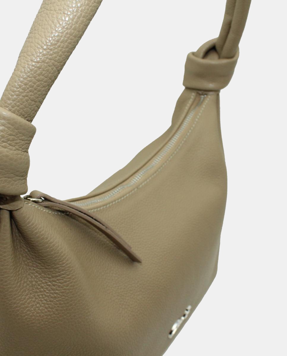 Mala Hobo com Nós, Fecho de Correr e Alça de Tiracolo Castanho-claro-3