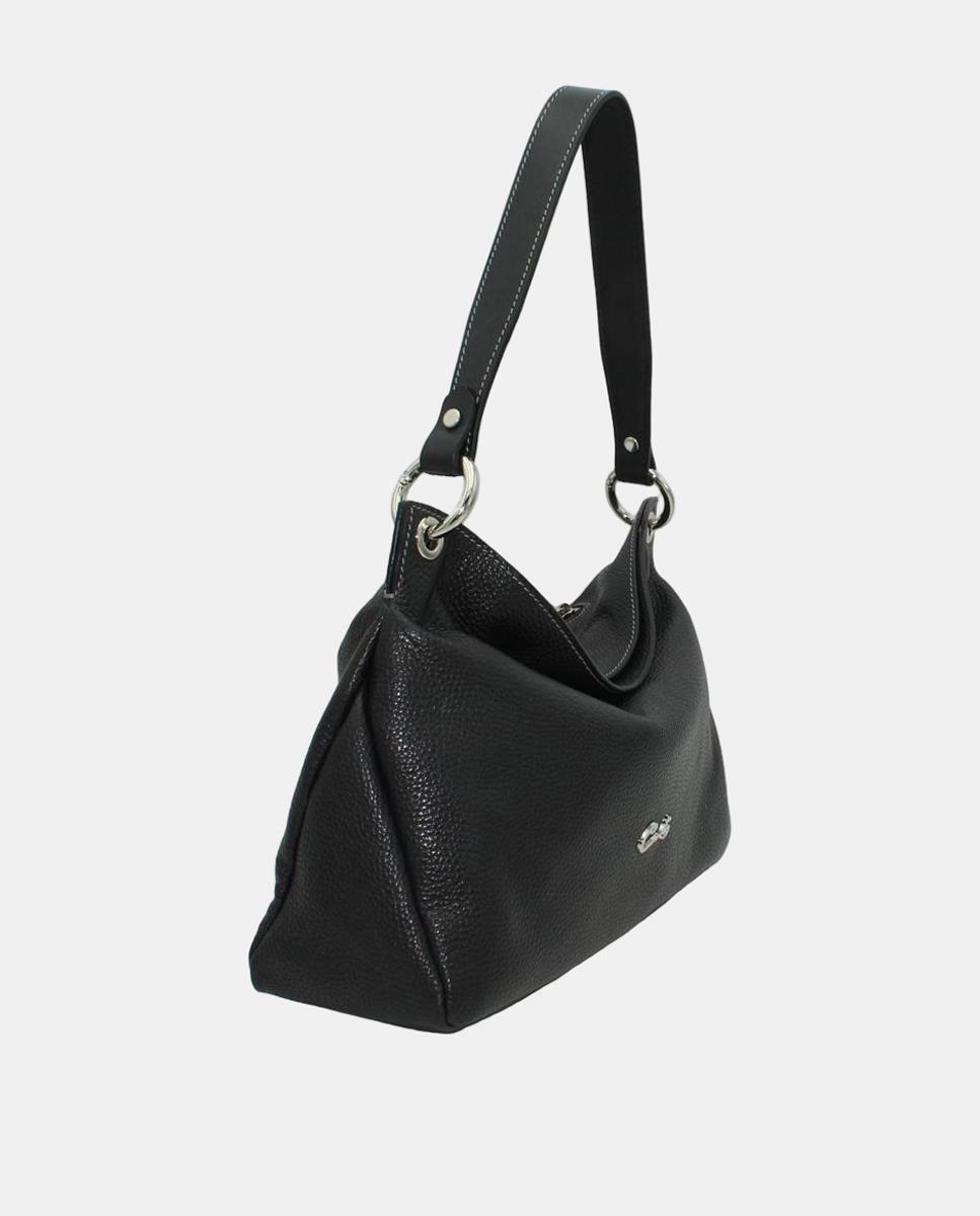 Mala Hobo em Pele Rustic com Fecho de Correr e Alça de Tiracolo Preto-2