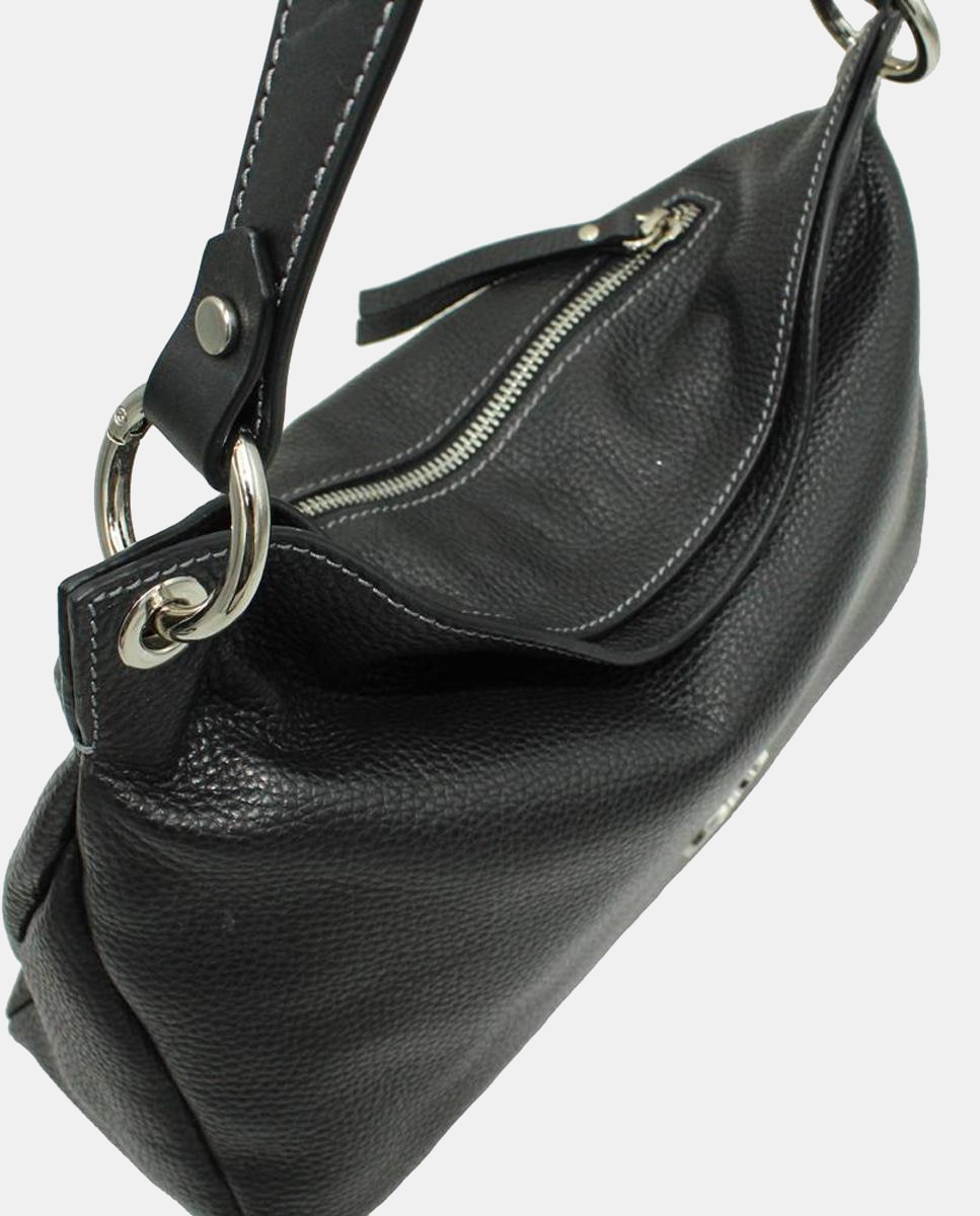 Mala Hobo em Pele Rustic com Fecho de Correr e Alça de Tiracolo Preto-3