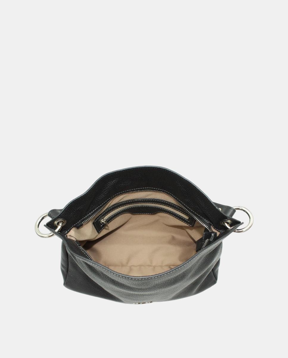 Mala Hobo em Pele Rustic com Fecho de Correr e Alça de Tiracolo Preto-4