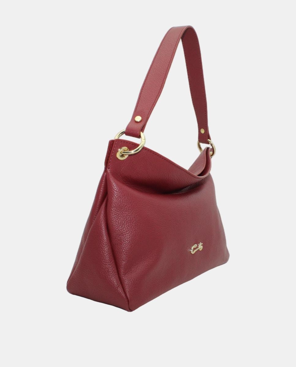 Mala Hobo em Pele Rustic com Fecho de Correr e Alça de Tiracolo Bordeaux-2