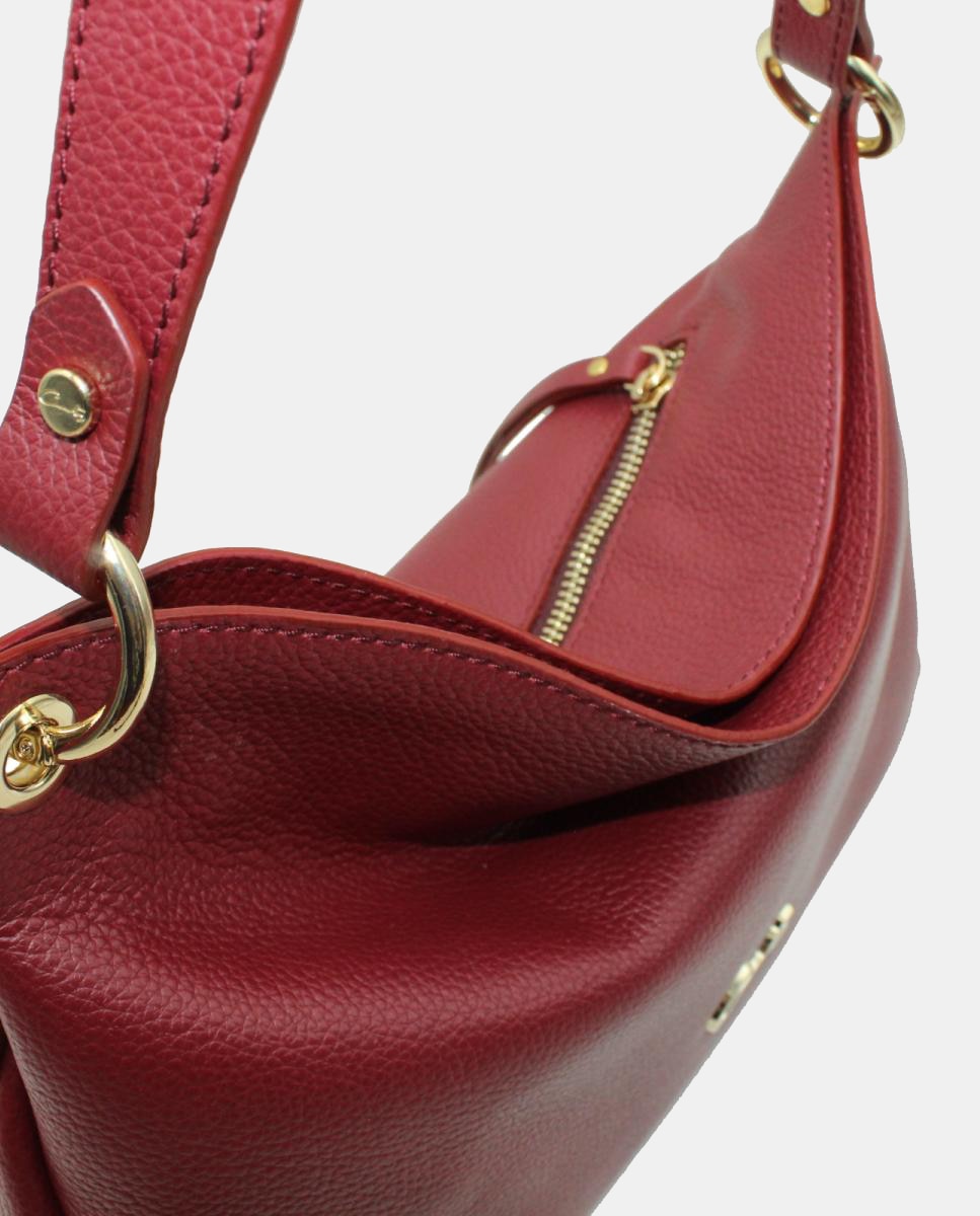 Mala Hobo em Pele Rustic com Fecho de Correr e Alça de Tiracolo Bordeaux-3