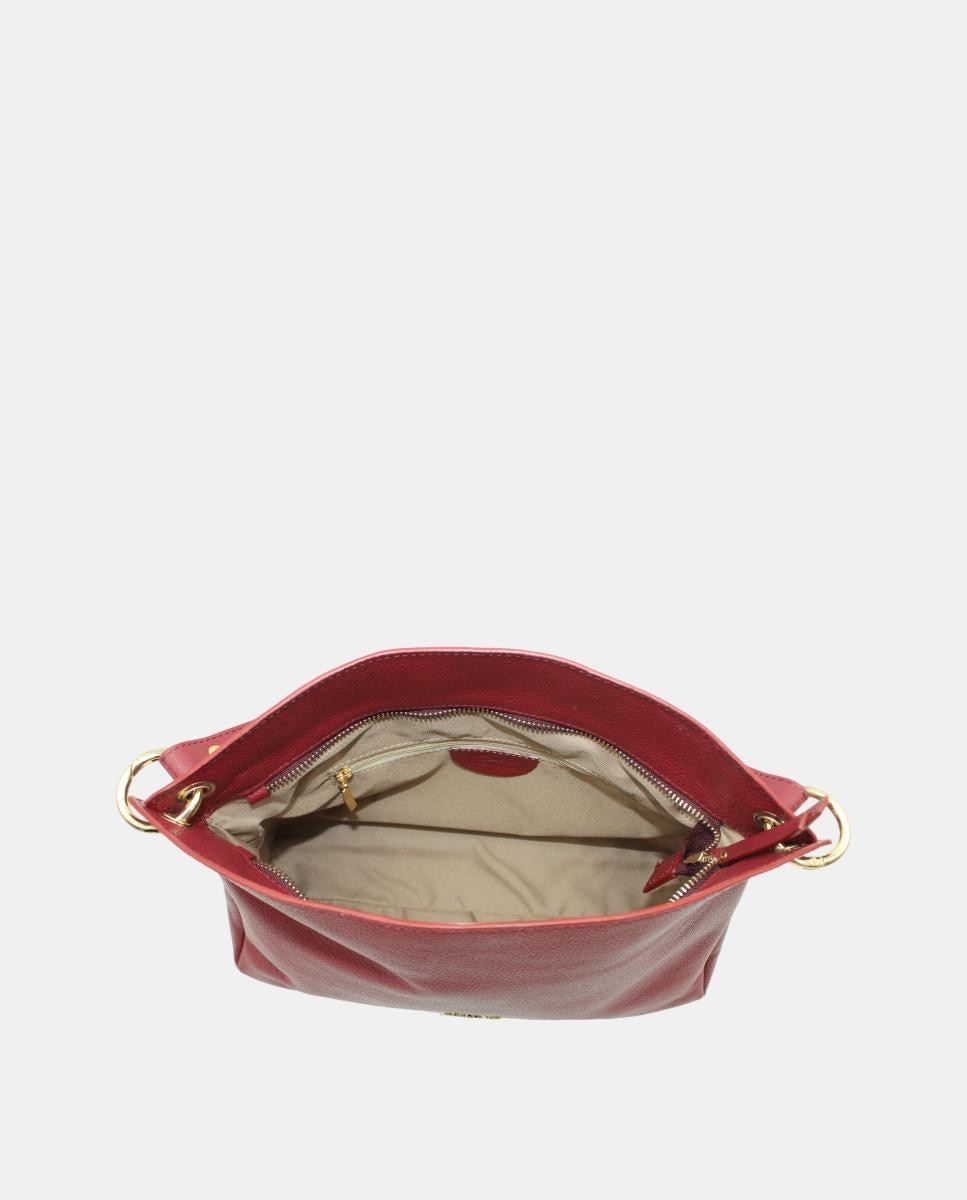 Mala Hobo em Pele Rustic com Fecho de Correr e Alça de Tiracolo Bordeaux-4