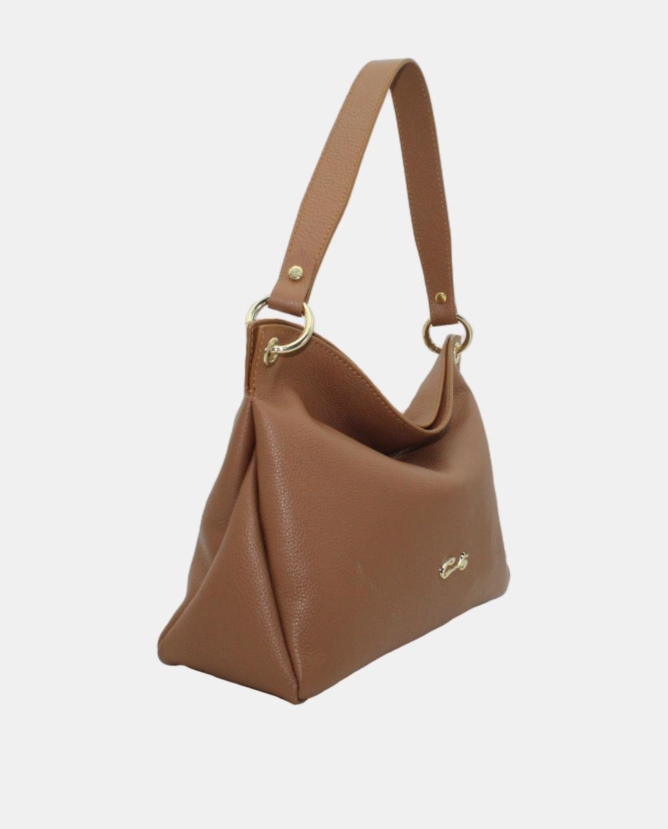 Mala Hobo em Pele Rustic com Fecho de Correr e Alça de Tiracolo Camel-2