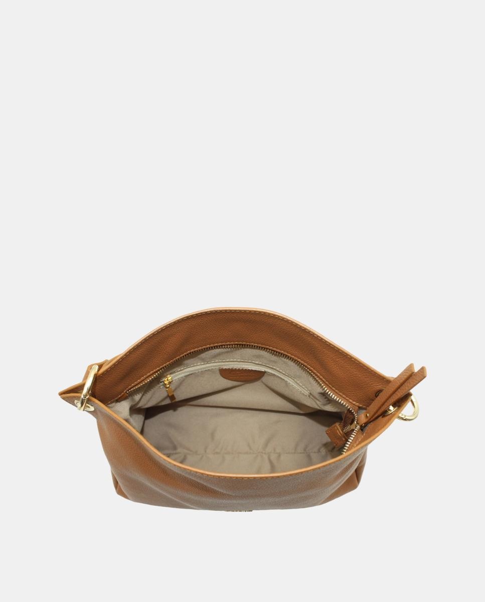 Mala Hobo em Pele Rustic com Fecho de Correr e Alça de Tiracolo Camel-4