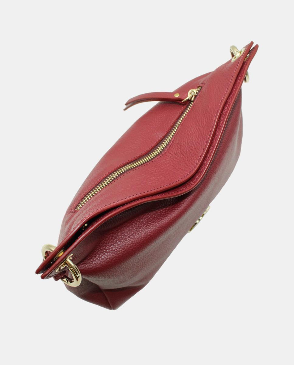 Mala Crossbody em Pele Rustic com Fecho de Correr Bordeaux-3
