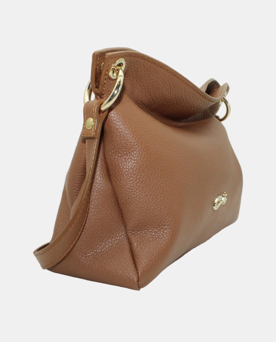 Mala Crossbody em Pele Rustic com Fecho de Correr Camel-2