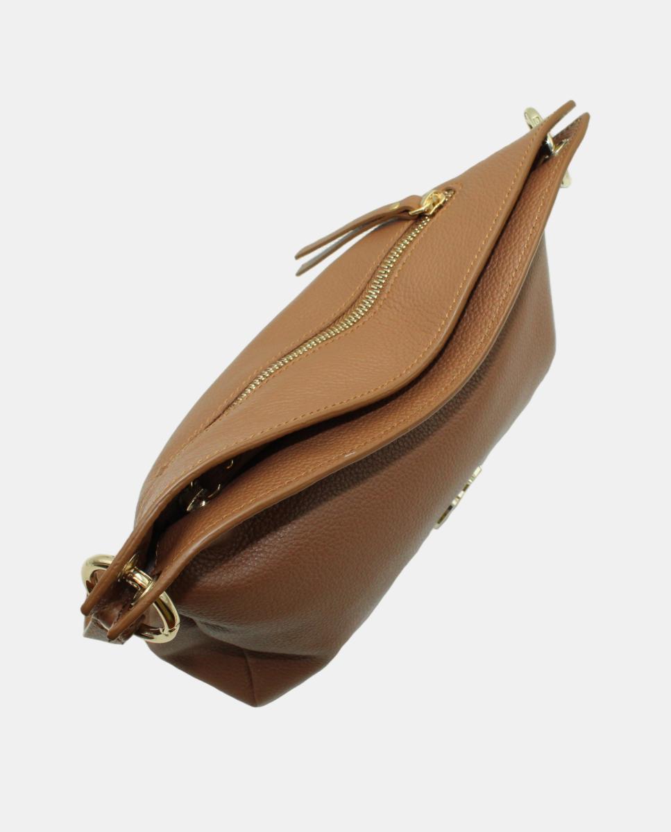 Mala Crossbody em Pele Rustic com Fecho de Correr Camel-3