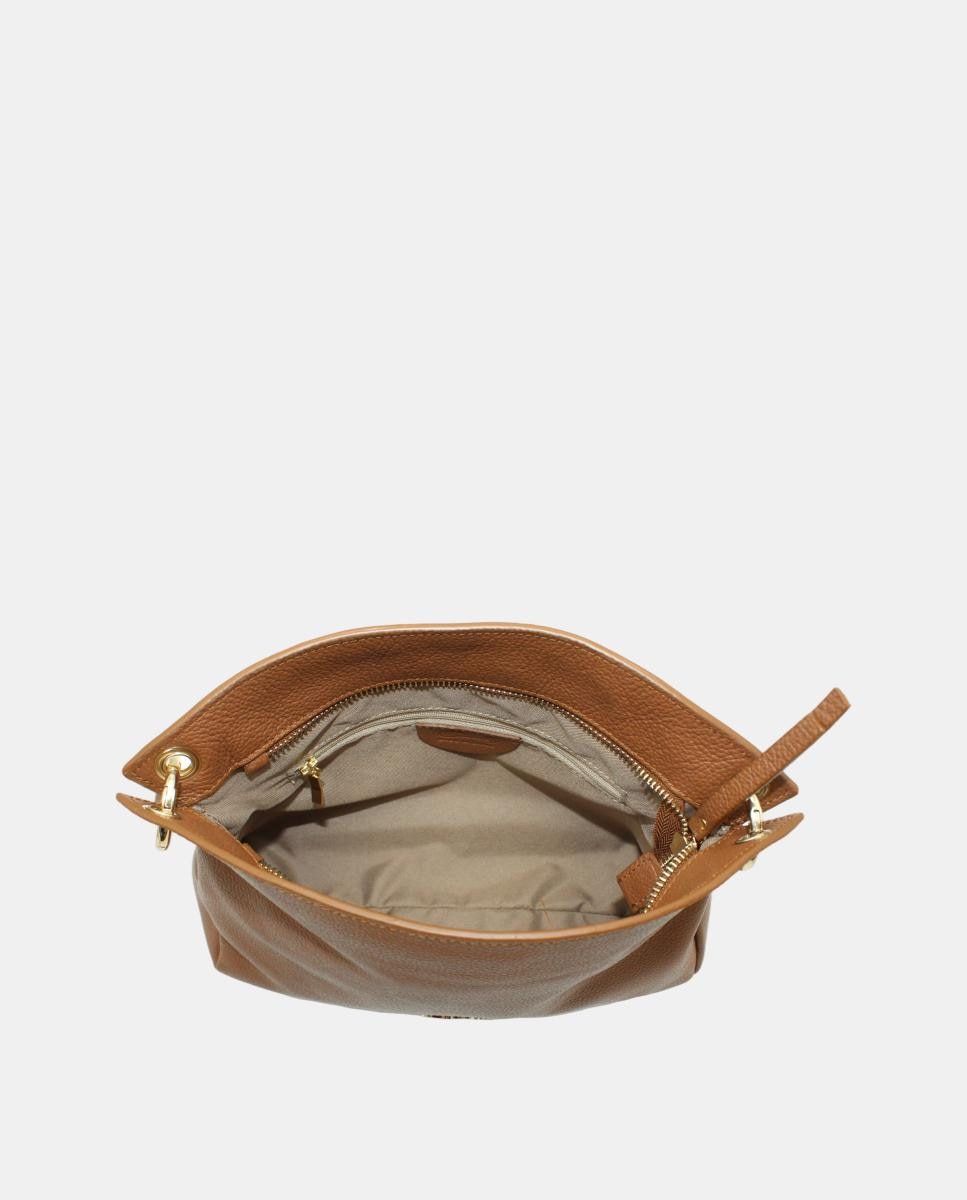 Mala Crossbody em Pele Rustic com Fecho de Correr Camel-4