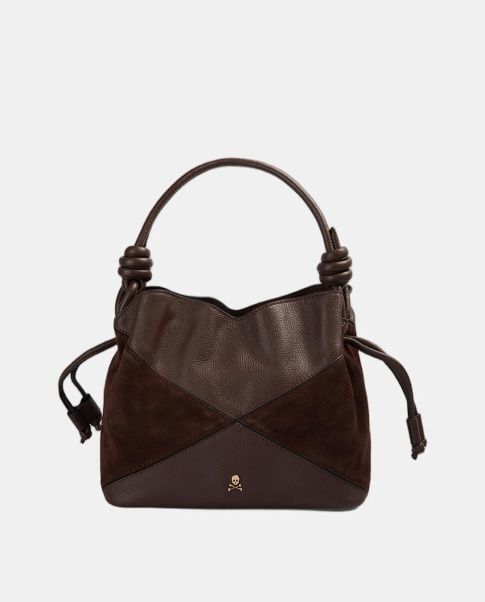 Imagen 0 de Bolso de hombro piel y serraje Marrón oscuro
