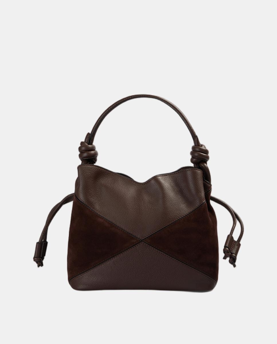 Bolso de hombro piel y serraje - Scalpers - Marrón oscuro Marrón oscuro-2
