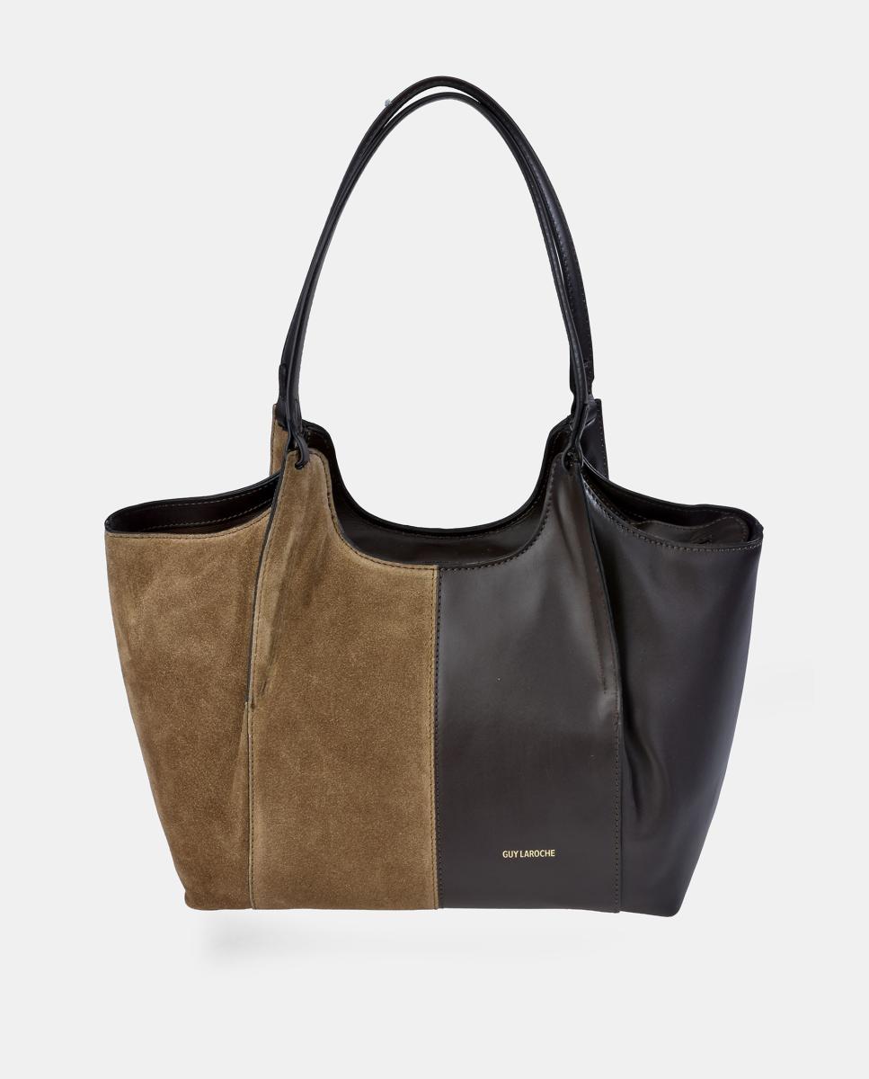 Imagem 0 de Mala Tipo Tote em Pele e Croute com Pouch Interior
