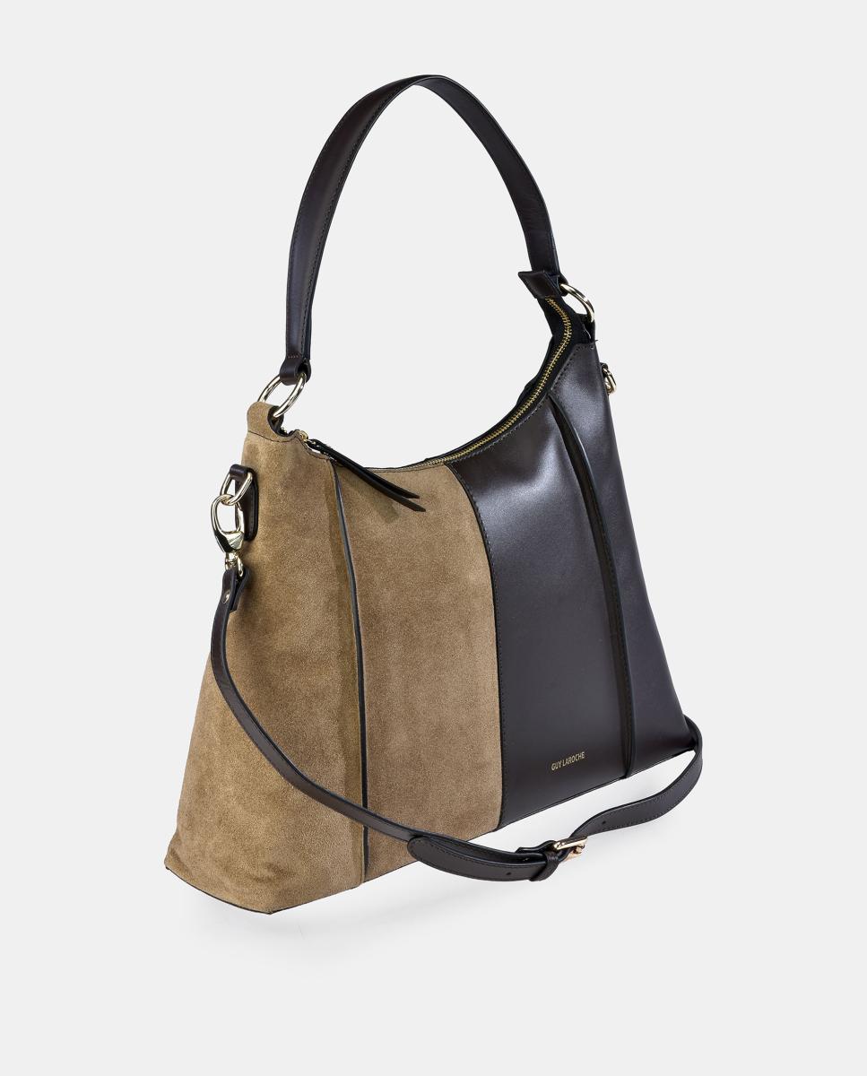 Mala Hobo em Pele e Croute com Alça de Tiracolo Castanho taupe-2