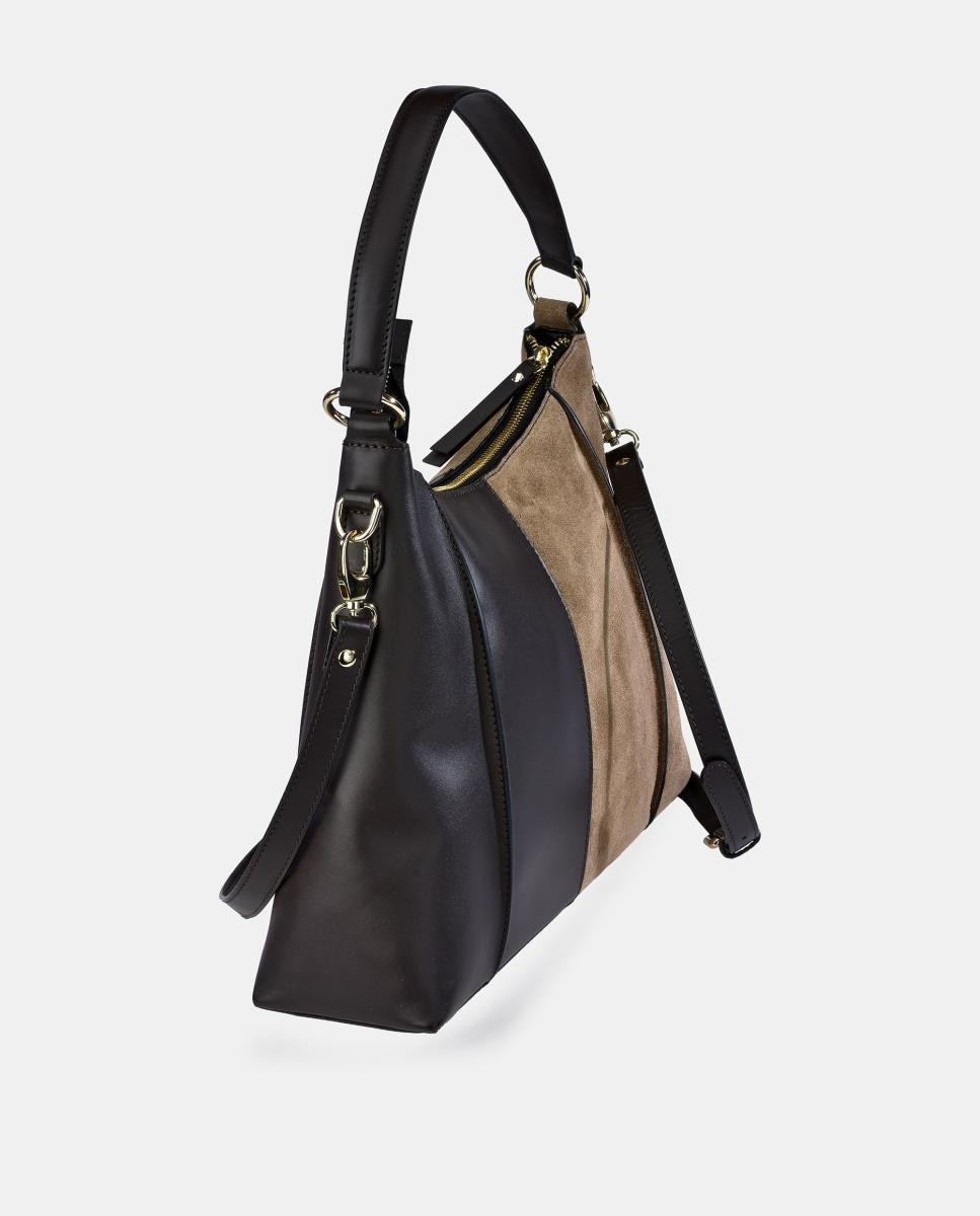 Mala Hobo em Pele e Croute com Alça de Tiracolo Castanho taupe-3