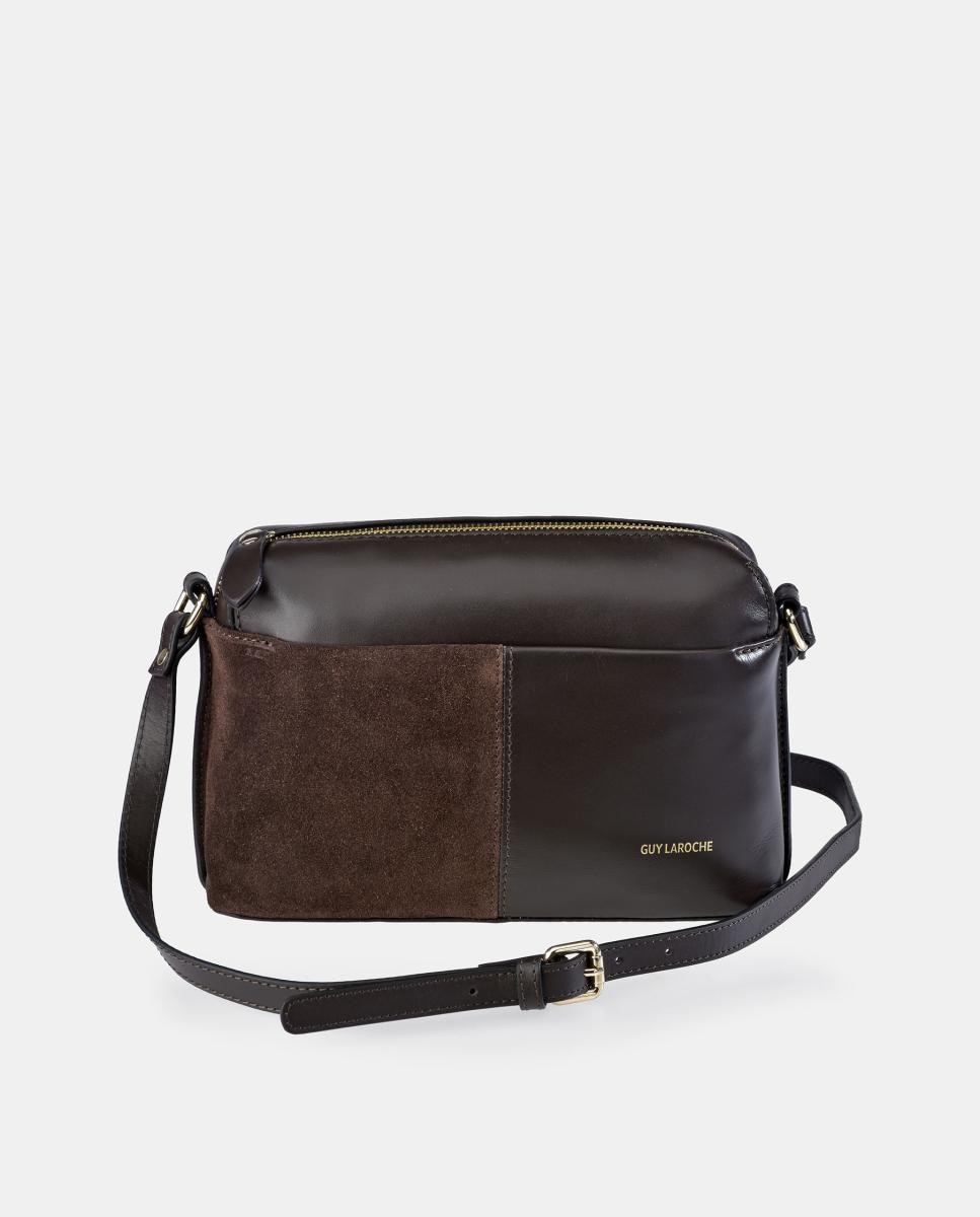 Imagem 0 de Mala Crossbody em Pele e Croute com Fecho de Correr