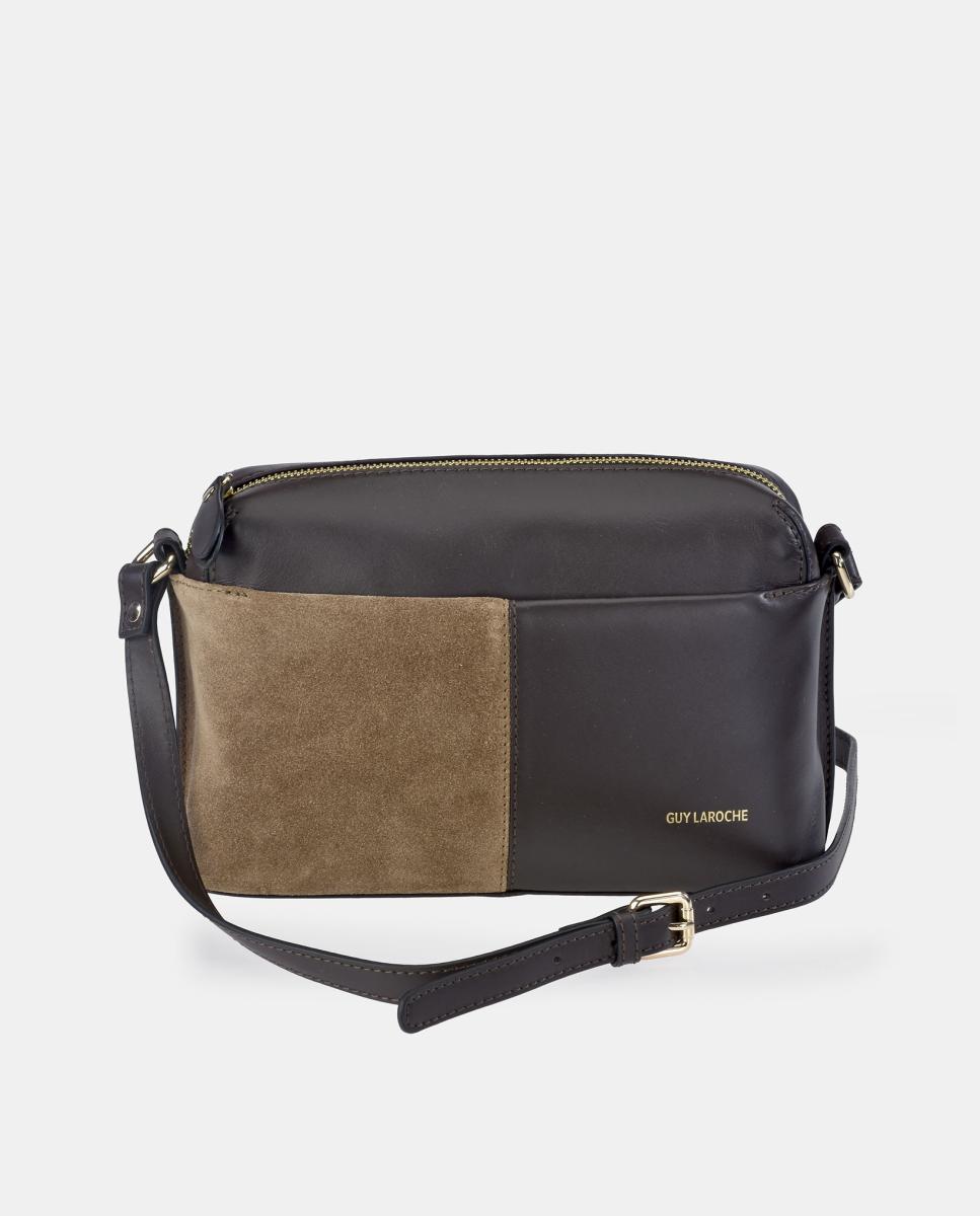 Imagem 0 de Mala Crossbody em Pele e Croute com Fecho de Correr
